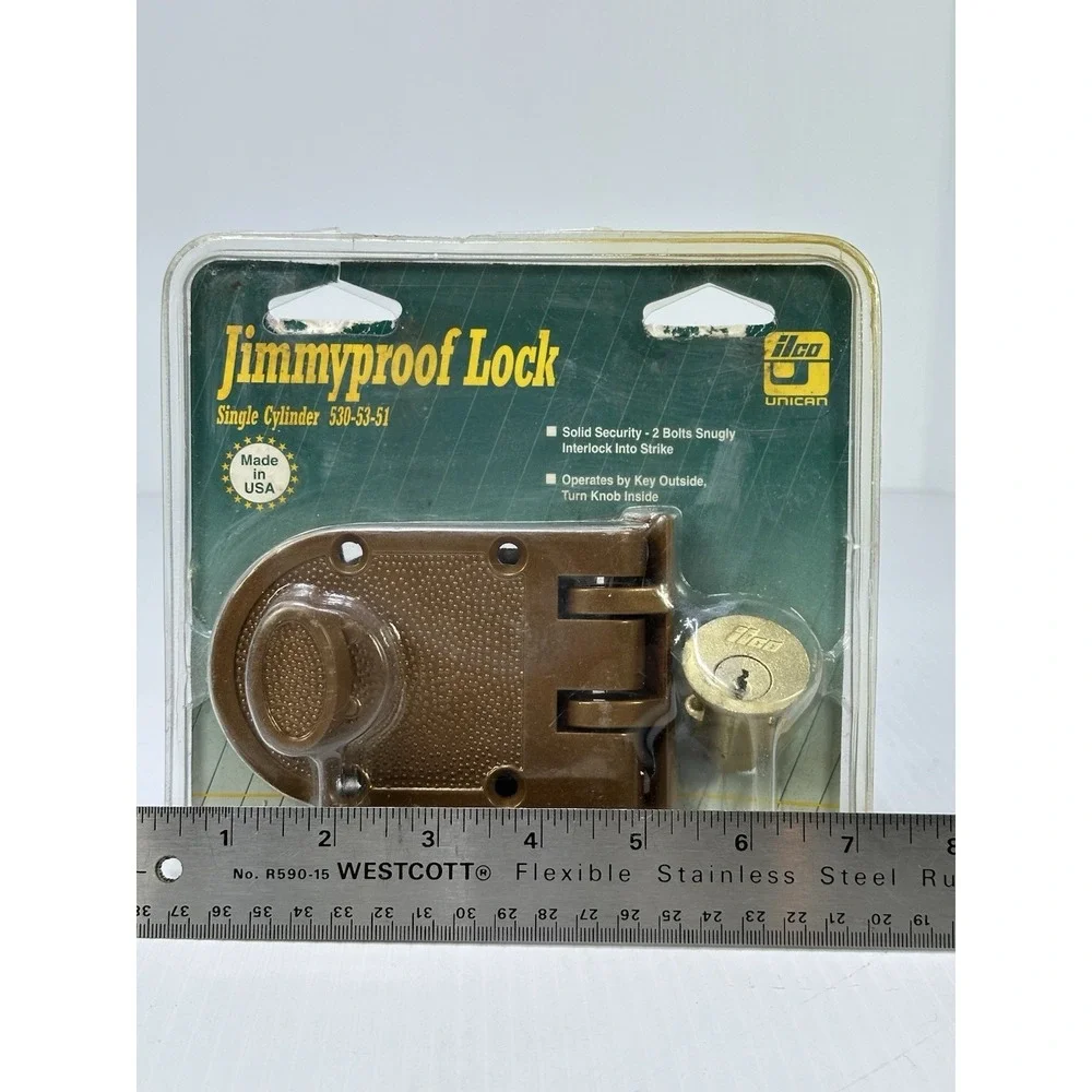 VTG Ilco JimmyProof Dead Bolt Lock 530-53-51 Single Cylinder NOS Bronze Finish